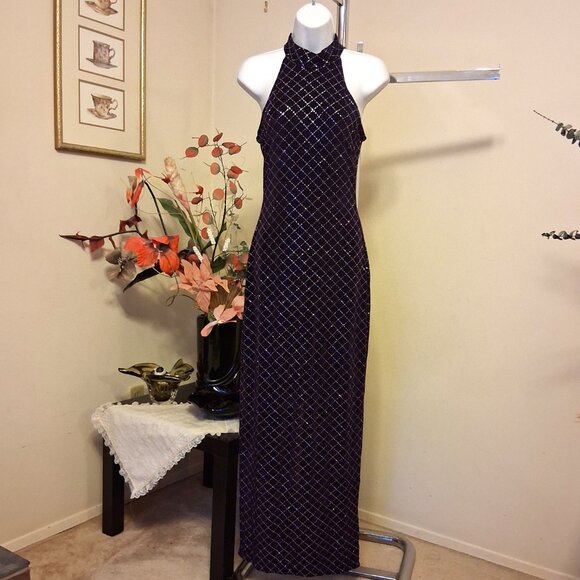 Vintage NWT ALGO Women’s Purple Silver Elegant Maxi Dress Size 8 - Picture 2 of 10